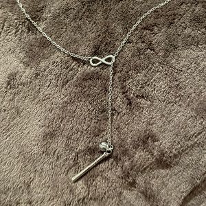 Longer Chain Baseball Bat and Ball Silver Necklace